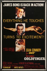 7f789 GOLDFINGER 23x35 commercial poster 1993 art of Connery as James Bond + golden girl!