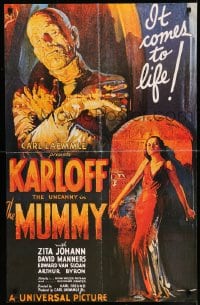 7f995 MUMMY 25x39 commercial poster 1990s Boris Karloff in Egypt, reproduces 1932 one-sheet!