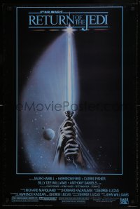 7f117 RETURN OF THE JEDI 24x36 commercial poster 1983 art of hands holding lightsaber by Reamer!