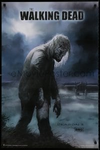 7f876 WALKING DEAD 24x36 commercial poster 2012 Season 3, zombie walking in front of the prison!
