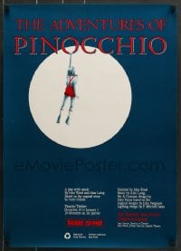 7f423 ADVENTURES OF PINOCCHIO 20x28 Canadian stage poster 1980s art of him hanging from title!
