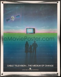 7f466 CABLE TELEVISION THE MEDIUM OF CHANGE foil 19x24 advertising poster 1980s silver foil border!