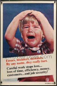 7f255 ERRORS, BLUNDERS, MISTAKES 24x37 motivational poster 1969 image of crying child!