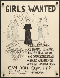 7f655 GIRLS WANTED 18x23 special 1940s great art of five women, can you qualify to become a nun?
