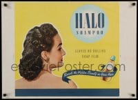 7f474 HALO SHAMPOO 23x31 advertising poster 1950s great image of a woman with lustrous, curly hair!
