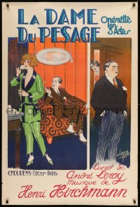 7f431 LA DAME DU PESAGE 32x48 French stage poster 1924 woman phoning & eavesdropping, Clerice art!