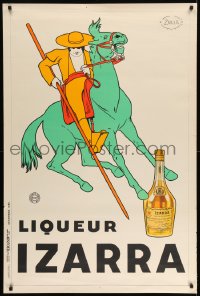 7f478 IZARRA 32x48 French advertising poster 1934 Spaniard on horse Zulla art for liqueur!