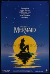 7f686 LITTLE MERMAID 18x26 special 1989 Ariel in moonlight, Disney underwater cartoon!