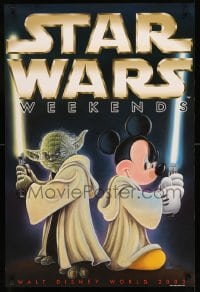7f192 STAR WARS WEEKENDS 24x36 special 2003 both Yoda and Mickey Mouse w/lightsabers!