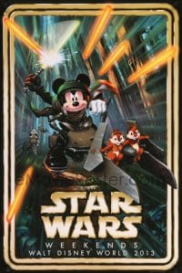7f196 STAR WARS WEEKENDS 24x36 special 2013 art of Mickey Mouse on speeder with Chip and Dale!