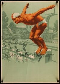 7f741 USZOBAJNOKSAG 19x27 Hungarian special 1956 swimmer diving into pool by Danes Vincze!