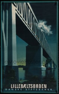 7f229 DSB 24x39 Danish travel poster 1951 artwork of Little Belt Bridge by Aage Rasmussen!