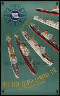 7f232 EAST ASIATIC COMPANY 25x39 Danish travel poster 1950 artwork of ships by Sten Heilmann Clausen