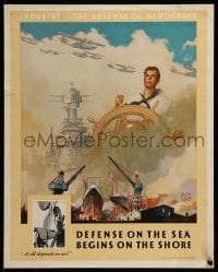 7f216 INDUSTRY THE ARSENAL OF DEMOCRACY 16x20 WWII war poster 1943 sailor by shipyard, Iligan art!