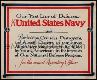 7f221 OUR FIRST LINE OF DEFENSE 14x17 WWII war poster 1940 Navy has vacancies for young Americans!