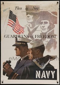 7f225 THEN AS NOW GUARDIANS OF FREEDOM 28x40 war poster 1950s two sailors by Lou Nolan!