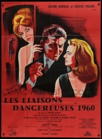 7g783 DANGEROUS LOVE AFFAIRS French 1p 1959 art of Jeanne Moreau, Annette Vadim & Gerard Philipe!