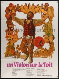 7g799 FIDDLER ON THE ROOF French 1p 1971 cool artwork of Topol & cast by Ted CoConis!