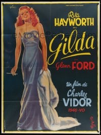 7g817 GILDA French 1p R1972 art of sexy Rita Hayworth full-length in sheath dress by Boris Grinsson!