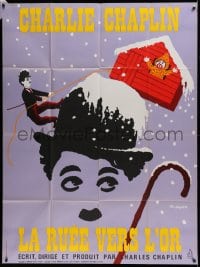 7g820 GOLD RUSH French 1p R1972 Charlie Chaplin classic, wonderful art by Leo Kouper!