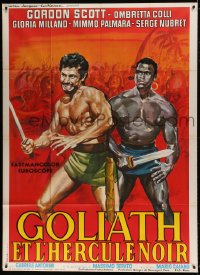 7g822 GOLIATH & THE REBEL SLAVE French 1p 1963 art of barechested Gordon Scott & Sergre Nubret!