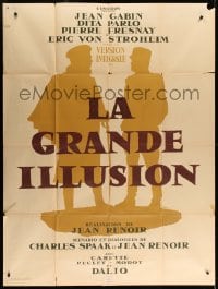 7g824 GRAND ILLUSION French 1p R1958 Jean Renoir, Ferracci silhouette art of von Stroheim & Fresnay!