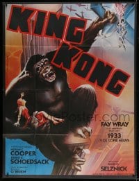 7g840 KING KONG French 1p R1980s art of ape with Fay Wray on Empire State like 1938 re-release!