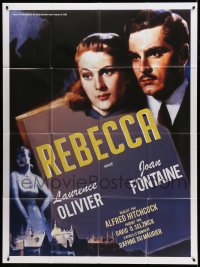 7g922 REBECCA French 1p R2000s Alfred Hitchcock, great image of Laurence Olivier & Joan Fontaine!