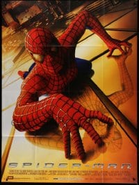 7g953 SPIDER-MAN French 1p 2002 Tobey Maguire climbing building, Sam Raimi, Marvel Comics!