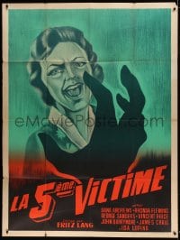 7g992 WHILE THE CITY SLEEPS French 1p R1950s art of killer attacking scared victim, Fritz Lang noir!