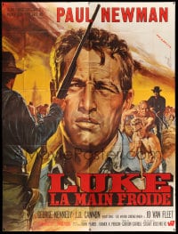 7g635 COOL HAND LUKE French 4p 1967 great different art of Paul Newman by Jean Mascii!