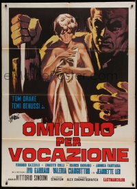 7g454 DEADLY INHERITANCE Italian 1p 1968 Symeoni art of crazed maniac w/ knife behind naked woman!
