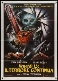 7g475 FRIDAY THE 13th PART V Italian 1p 1986 art of Jason with bloody chainsaw & naked victim!