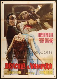 7g486 HORROR OF DRACULA Italian 1p R1970 different art of vampire Christopher Lee holding girl!