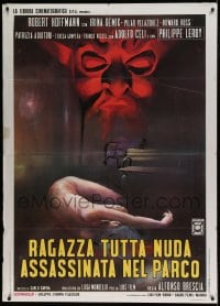 7g533 NAKED GIRL KILLED IN THE PARK Italian 1p 1972 wild artwork of Satanic face over naked woman!