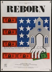 7g560 REBORN Italian 1p 1985 art of giant hand taking money for the church over American flag!