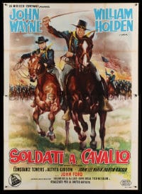 7g348 HORSE SOLDIERS Italian 2p 1959 art of John Wayne & William Holden by Olivetti, John Ford