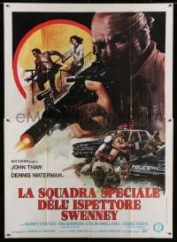 7g402 SWEENEY Italian 2p 1977 different art of masked criminal with machine gun over policemen!