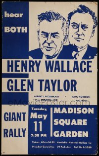 7g110 HENRY WALLACE GLEN TAYLOR 14x22 political campaign 1948 Progressive Party candidates!