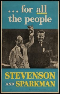 7g126 STEVENSON & SPARKMAN 14x22 political campaign 1952 vote Democrat ...for ALL the people!