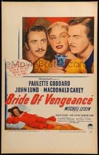 7g179 BRIDE OF VENGEANCE WC 1949 art of sexy Paulette Goddard, John Lund, Macdonald Carey!