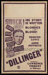 7g192 DILLINGER local theater WC 1945 Lawrence Tierney's story is written in bullets,blood & blondes