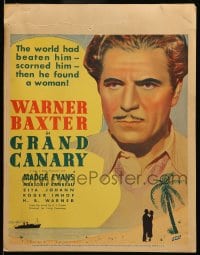 7g206 GRAND CANARY WC 1934 super close up of Warner Baxter + silhouette art on island beach!