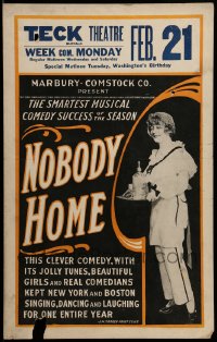 7g242 NOBODY HOME stage play WC 1915 the clever comedy with jolly tunes & beautiful girls!