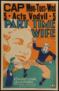 7g251 PART TIME WIFE WC 1930 great art of husband and wife golfers Edmund Lowe & Leila Hyams!