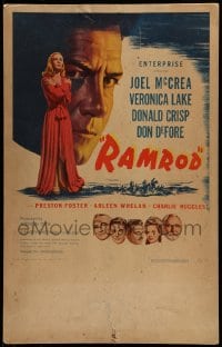 7g259 RAMROD WC 1947 close up of Joel McCrea, sexy full-length Veronica Lake, western noir!