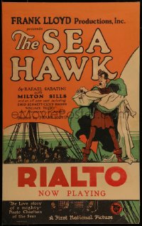 7g269 SEA HAWK WC 1924 artwork of pirate Milton Sills holding pretty Enid Bennett by Phillips!