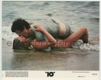 7h004 '10' 8x10 mini LC #7 1979 Blake Edwards, Dudley Moore kissing sexy Bo Derek on beach!