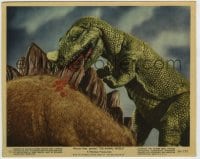 7h008 ANIMAL WORLD color 8x10 still #11 1956 cool special FX image of T-rex biting Stegosaurus!