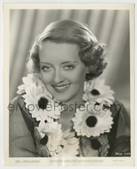 7h225 BETTE DAVIS 8.25x10 still 1930s young smiling portrait in dress with artificial flowers!